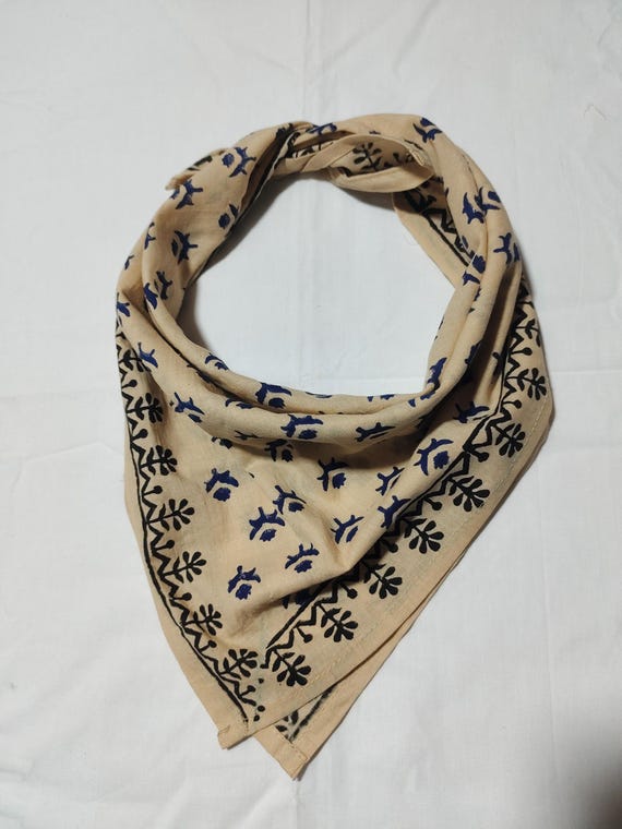 Handmade Floral Cotton Bandana Scarf: Indian Block Print Neckerchief