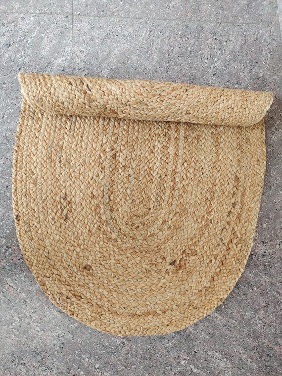Handmade Jute Rug: Earthy Oval Cotton Carpet, 5x7 Vintage Style
