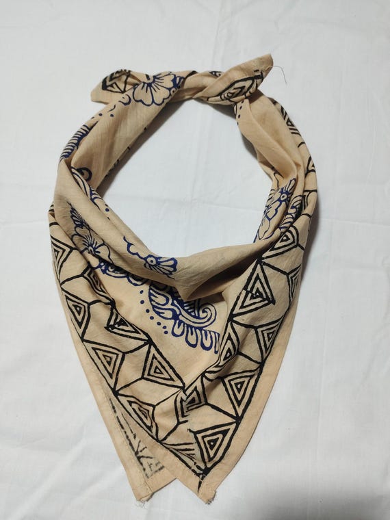 Hand Block Print Organic Cotton Bandana: Boho Floral Scarf