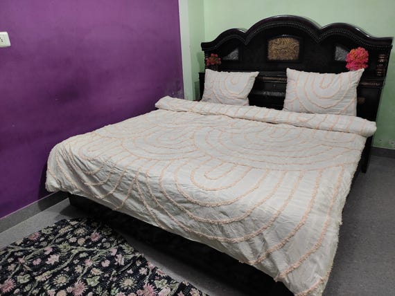 3 Pcs Peach Tufted Duvet Cover, 100% Cotton Soft Boho Bedding Set, Home Decor,,