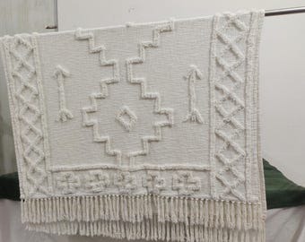 Boho Tufted Throw Blanket with Tassels, Cotton Woven Throw, Farmhouse Decor Blanket, Textured Sofa Throw, Neutral Bed Throw, Gift for Home