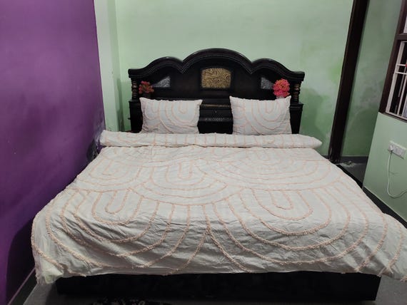 Peach Tufted Duvet Cover Set: 100% Cotton Boho Chic Bedding