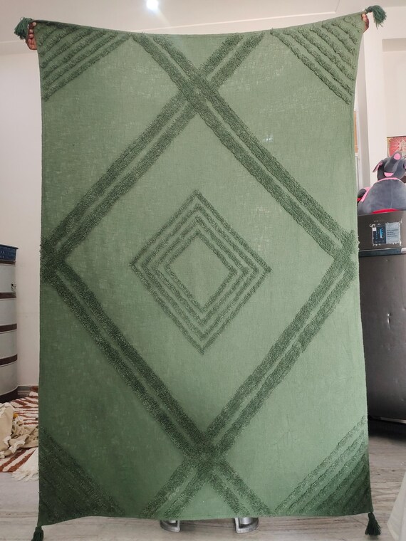 Handmade Tufted Cotton Throw Blanket: Oversized Boho Farmhouse Style