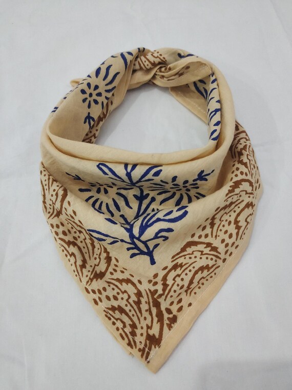 Block Print Cotton Bandana Scarf: Boho Hair & Neck Wrap Boho Handkerch , Handmade Necktie