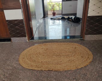 Oval Jute Rug | Hand-Braided Natural Area Rug, Boho Living Room Décor