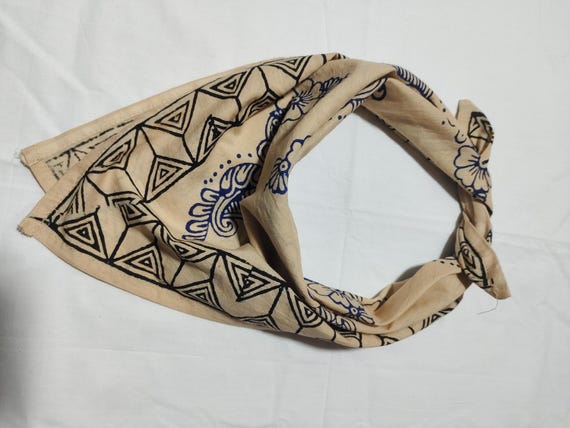 Hand Block Print Organic Cotton Bandana: Boho Floral Scarf