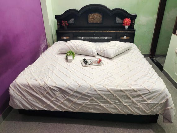 3 Pcs Handmade Cotton Duvet Cover, Ivory Quilt Cover Boho Bedding With Zipper