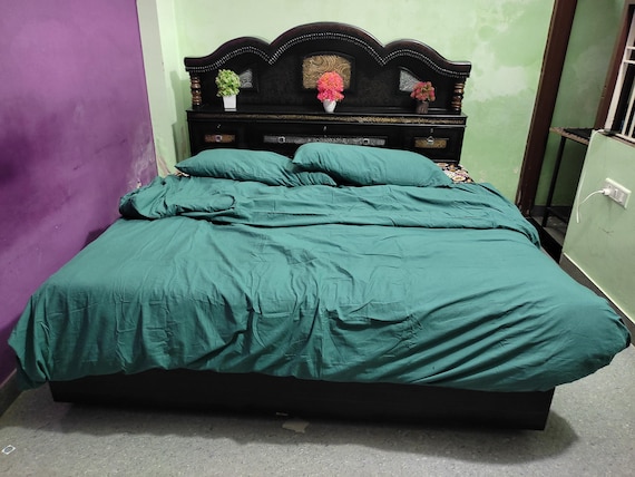 100% Cotton Bedding, Soft Breathable Quilt Cover, Solid Color Bed Linen, Double/Queen/King Teal Green Duvet Cover Set with Pillowcases