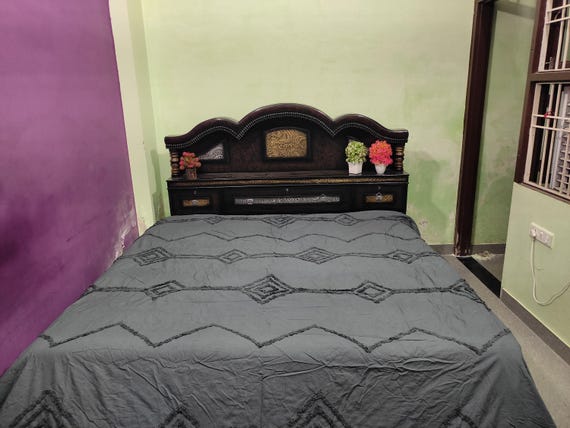 Dark Grey Tufted Cotton Duvet Cover Set: Geometric Minimalist Bedding