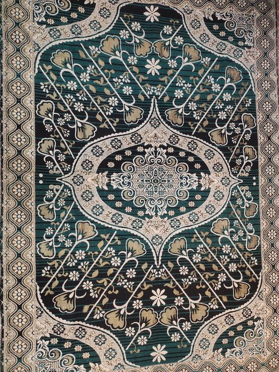 Indian Cotton Rug: Green Floral Print Carpet, 5x7 ft