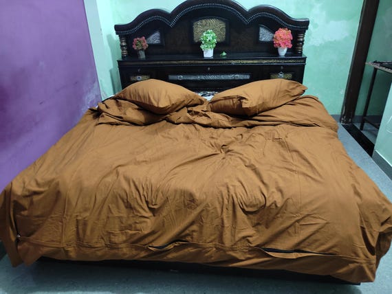 Rust Brown Duvet Cover Set with Pillowcases  Cotton Bedding, Soft Breathable Quilt Cover, Solid Color Boho Bed Linen Duvet Cover Sets