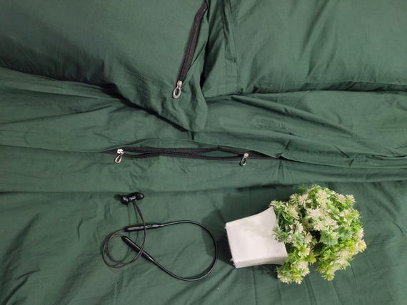 Emerald Green Cotton Duvet Cover, Solid Color Bedding Sets with 2 Pillowcases