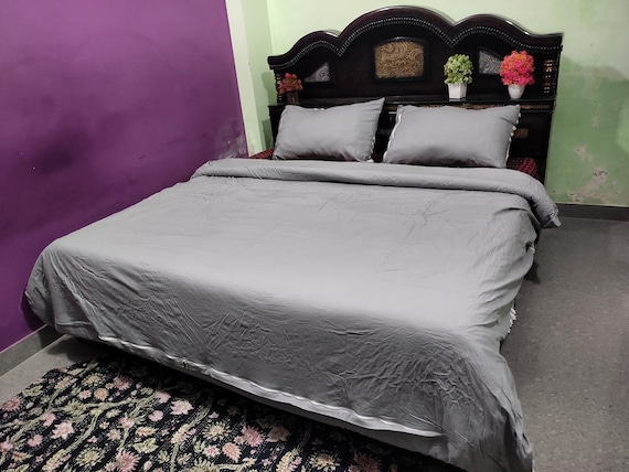 Light Grey Cotton Duvet Cover Set: Soft, Breathable Bedding, Home Decor