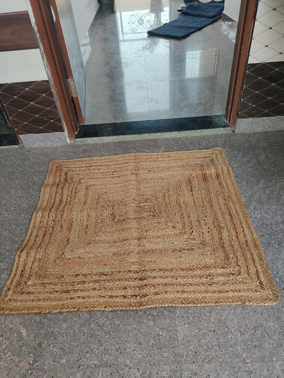 Handmade Jute Rug: Earthy Vintage Style, 3x5 ft Cotton Accents