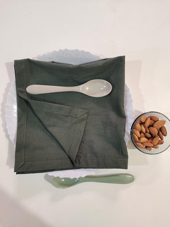 Handmade Dark Green Cotton Dinner Napkins: Soft Washed Linen