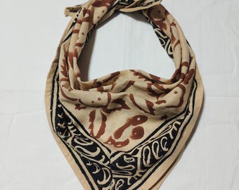 Handmade Floral Cotton Bandana Scarf: Indian Block Print Neckerchief