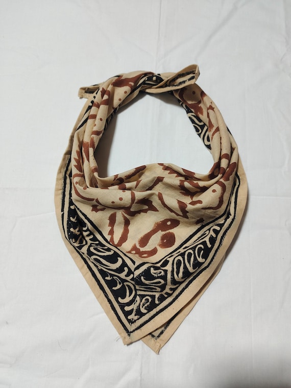 Handmade Floral Cotton Bandana Scarf: Indian Block Print Neckerchief