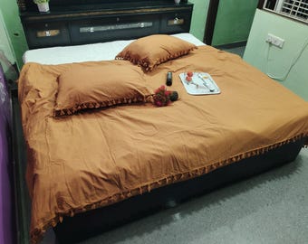3 Pcs Soft Cotton Duvet Cover, Terracotta Boho Bedding Set, with Tassels Donna Cover