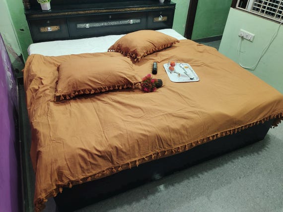 3 Pcs Soft Cotton Duvet Cover, Terracotta Boho Bedding Set, with Tassels Donna Cover