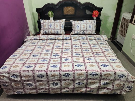 Hand Block Print King Size Duvet Cover | Jaipuri Floral Cotton Bedding