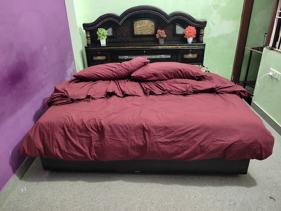 Maroon Duvet Cover Set with Pillowcases – 100% Cotton Bedding, Deep Wine Red Quilt Cover, Soft Breathable Solid Color Bed Linen