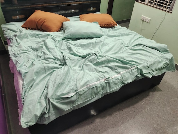 Sage Green Cotton Quilt Cover Set: Boho Duvet Sets with 2 Pillowcase  Blanket Cover