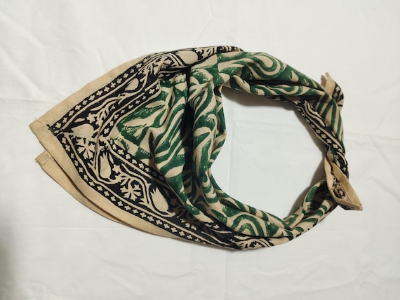 Floral Cotton Bandana Scarf: Hand Block Printed Cream Neckerchief