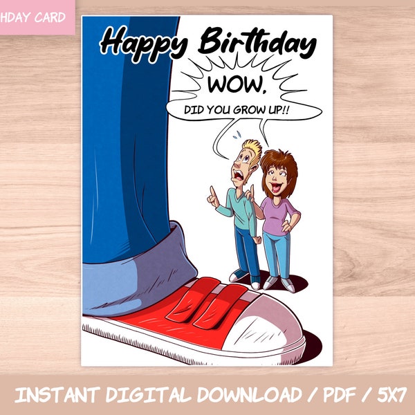 Printable birthday card, instant download, foldable 5x7 inch format, DIN A4 and US Letter size