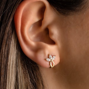 14k Gold Leaf Earrings,Dainty Pure Gold Earrings,Real Gold Leaf Earrings,Solid Gold Leaf Earrings
