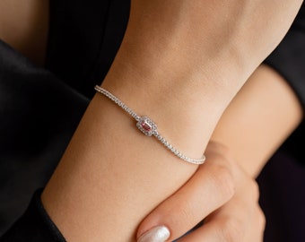 Zirconium and Ruby Bracelet ,14k Prong Setting Alternating Diamond and Ruby Tennis Bracelet ,Push Present ,July Birthstone by Ferkos