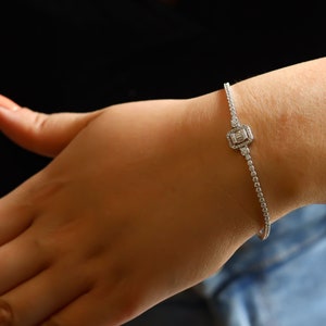 Baguette Bracelet, 14K Real Gold Baguette Bracelet, Minimalist Baguette Bracelet,Dainty Custom Baguette Bracelet