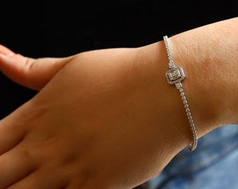 Baguette Bracelet, 14K Real Gold Baguette Bracelet, Minimalist Baguette Bracelet,Dainty Custom Baguette Bracelet