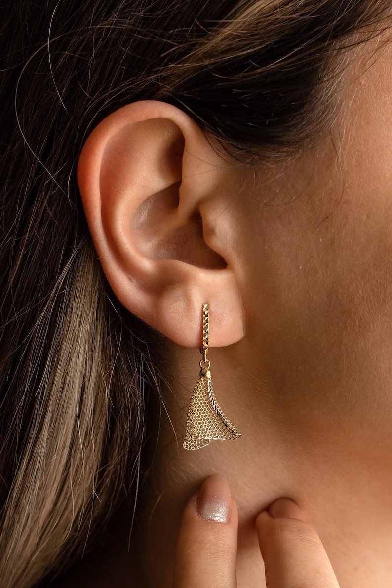 14k Gold Dangle Earrings,Dainty Pure Gold Earrings,Real Gold Dangle Earrings,Solid Gold Dangle Earrings image 1