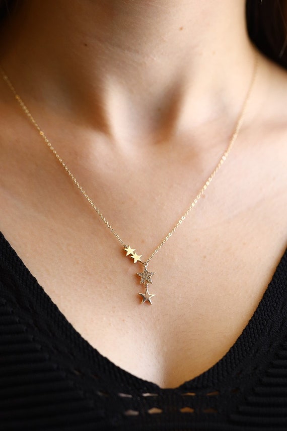14k Gold Star Necklace Solid Gold Star Necklace 14kt Real Gold