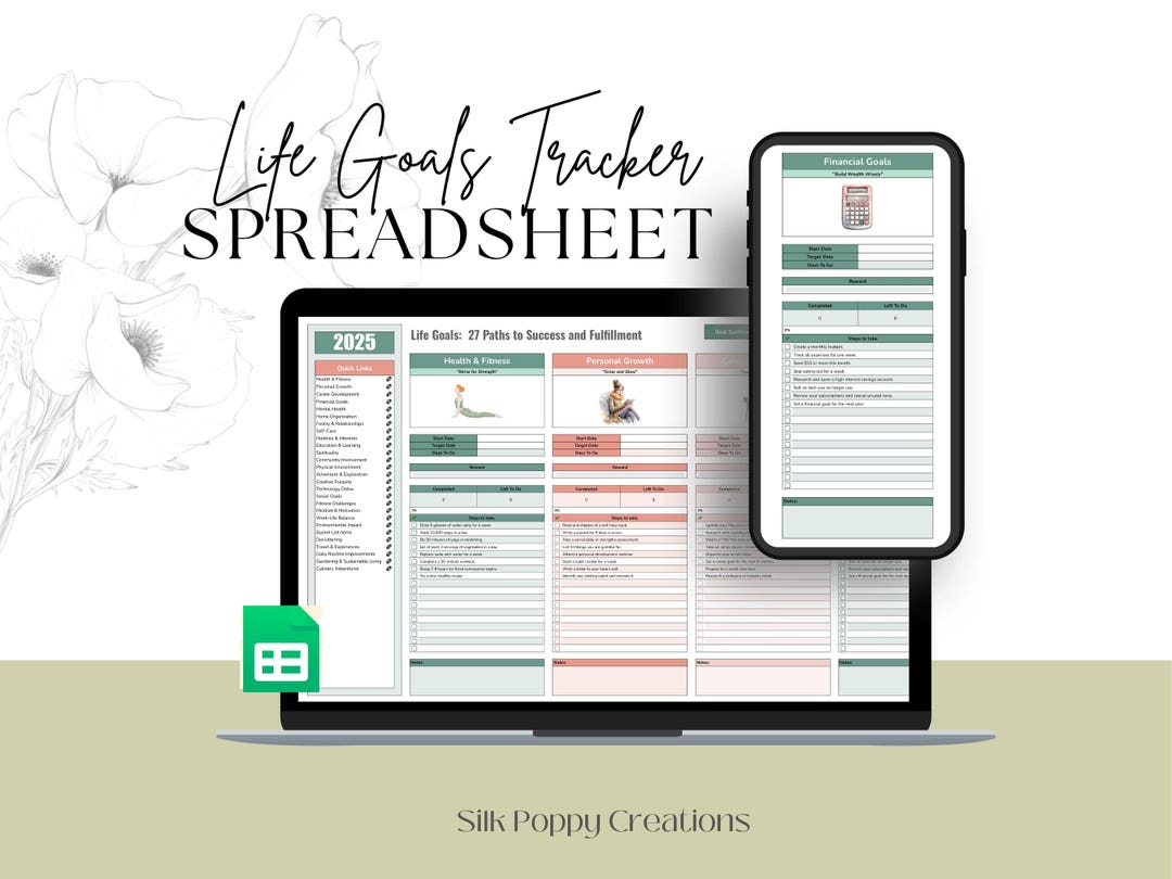 Life Goals Tracker | Google Sheets Template | Goal Setting Planner With ...
