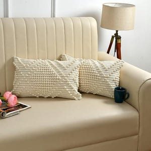 Handwoven Cotton Pitloom Pillow Cover, Geometric Boho Tufted Cushion, 12x20 Inch