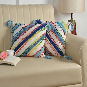 Handmade Pillow Cover 16x16, Decorative Boho Square Cushion Covers for Sofa, Housewarming Gift