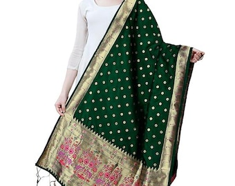Banarasi Silk Paithani Dupatta/Chunni para mujer / Regalo de bufanda de seda de boda india