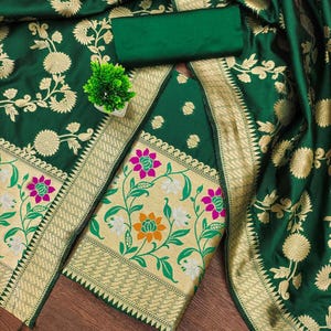 dark green floral banarasi salwar suit