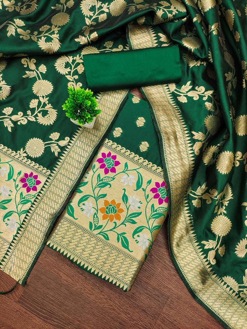 dark green floral banarasi salwar suit