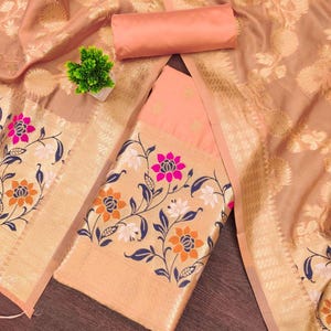 Peach Floral Salwar Suit With Dupatta