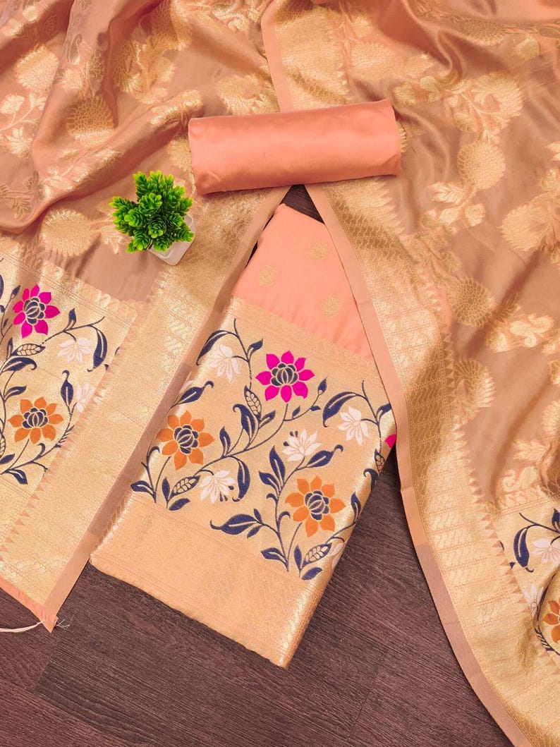 Peach Floral Salwar Suit With Dupatta
