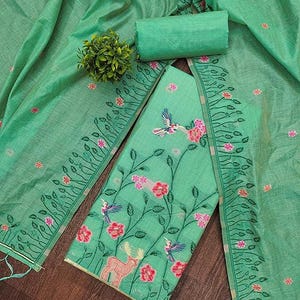 cotton embroidered salwar suit dress material Buy Beige Printed Poly Chanderi Semi Stitched Salwar Suit