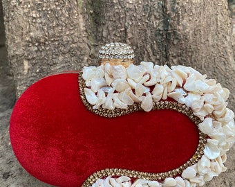 Crimson Regalia Red Ethnic Oval Bridal Clutch