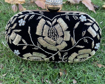 Golden Black Noir Ethnic Oval Clutch