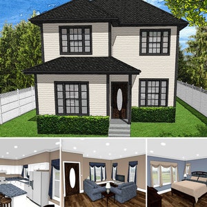 2 Bed 2.5 Bath 1500 SF 30x32 House Plans, 2 Story Traditional Floor Plan, Compact Architectural Plans, Small Farmhouse Digital Blueprint PDF