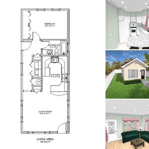 700 Square Foot One Bedroom One Bathroom Floor Plan, One Story Tiny House Plans for Narrow Lots, Guest House Plans, Granny House Plans