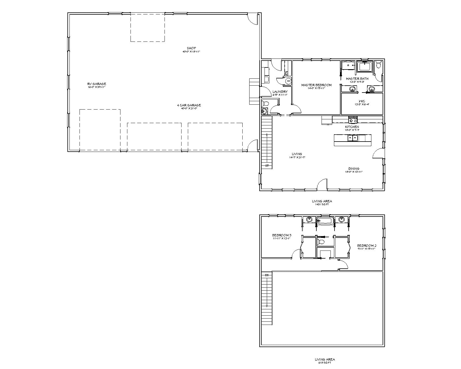 3 Bedroom Traditional Cape Cod Style House Plans, Two Story Barndominium Floor Plan, 2049 Square