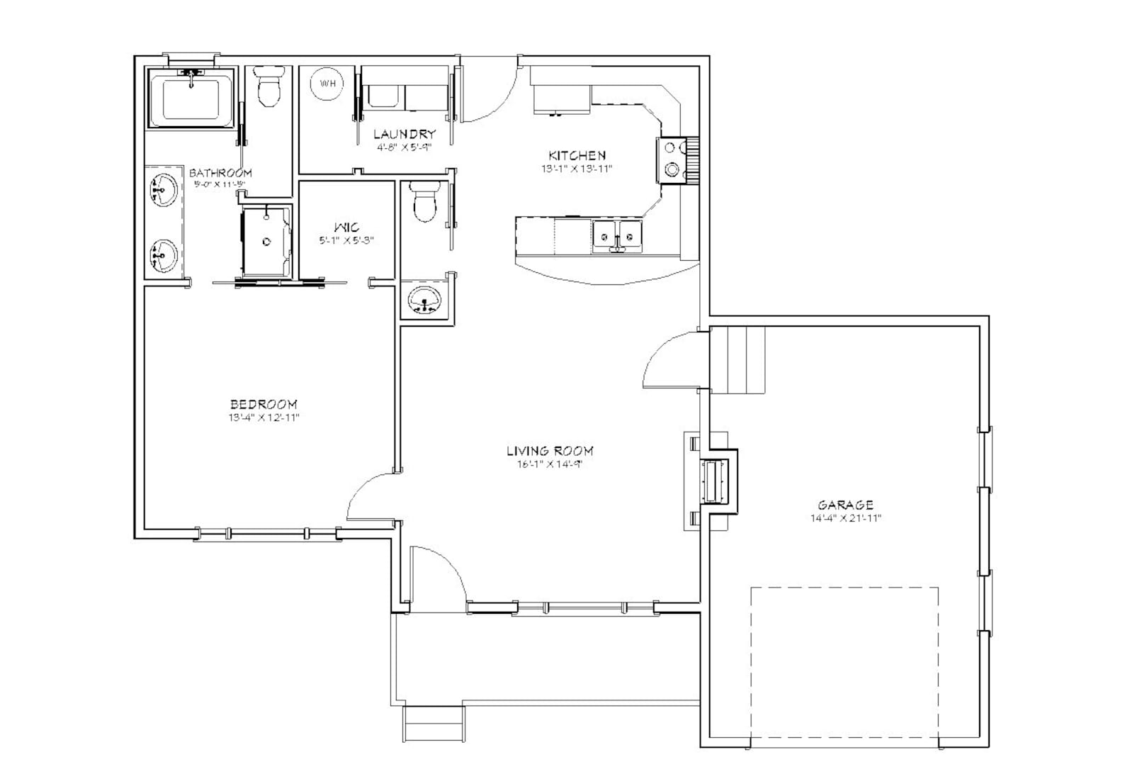 1 Bed 1.5 Bath 800 SF 45x37 House Plans 1 Car Garage 1 Story Etsy