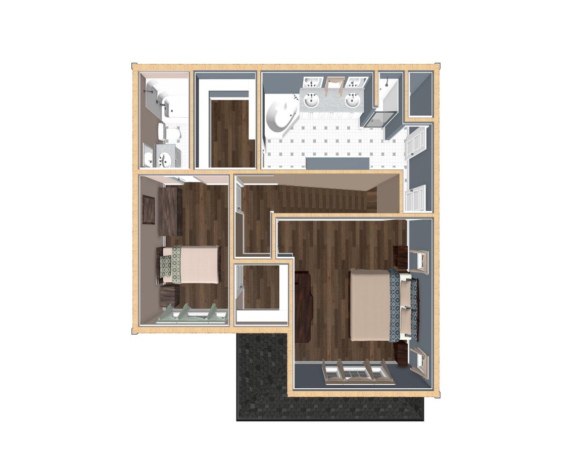Two Bedroom Traditional Cottage Floor Plan, Two Story House Plans, 1518 ...